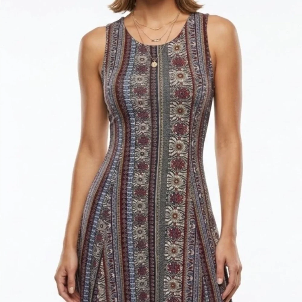 One Clothing Boho Medallion Stripe Skater Mini Dress Size L